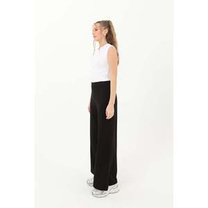<b>Black</b> Women's Wide Leg <b>Trousers</b> Knitted <b>Stretch</b> Pants High Waist Comfort Fit 30007PNT - Product Image 4