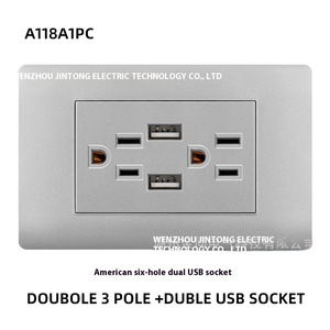 Chất lượng cao màu xám doubole3 cực + USB + TYPE-C ổ cắm 3.1A ổ cắm phong cách Mỹ ổ cắm nhà - Product Image 3