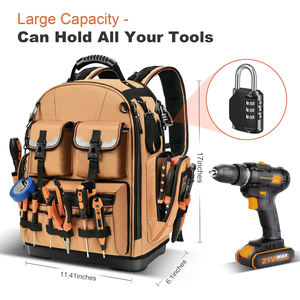 Heavy Duty Ferramenta Mochila Eletricista Caixa de Ferramentas com Base Moldada Tan Resistente à Água Marrom Mochila Ferramenta Saco - Product Image 3