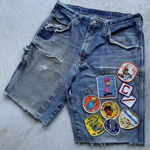 Shorts de diseñador con apliques, bordados y patchwork, con dobladillo sin rematar, estilo vaquero holgado, de verano, alta calidad, transpirables, personalizados - Product Image 3