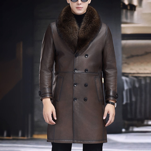 Áo khoác dài da thật cao cấp NAFA Wholesale dành cho nam, viền lông thú thật, lót lông thú thật, chất lượng tốt nhất - Product Image 2