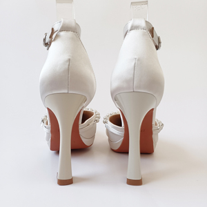 Chaussures de mariage de haute qualité pour femmes talons hauts blancs pour dames sandales d'été à talons pour femmes de mariée robe de mariée perle - Product Image 4