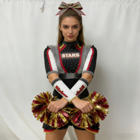Ensemble de jupe et haut à col montant dégradé noir, rouge et or, orné de strass, pour filles de scène, service OEM, costume de pom-pom girl