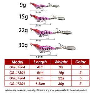Leurre de pêche en métal pour <span class=keywords><strong>crevettes</strong></span> à attaque complète à longue portée VIB Blood Groove Hook Griffe de poulet Rotating Spinnerbait Simulation Bait - Product Image 2