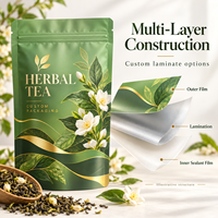 Sachets de thé personnalisés 100g 250g 500g, étiquette privée, finition mate de luxe, estampage doré, sachet refermable en Mylar pour thé aux fleurs séchées