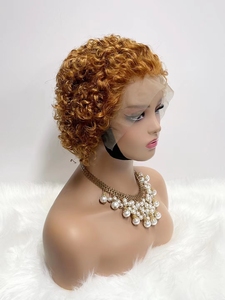 Pelucas delanteras de encaje Cabello humano Pixie Bob Listo para enviar Cutícula transparente corta brasileña Alineada Cabello brasileño Encaje suizo 8" - Product Image 4