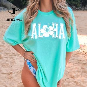 Camiseta de Algodón Orgánico Personalizada para Mujer con Estampado, Camiseta de Verano 100% Algodón, Holgada, Transpirable, con Cuello Redondo - Product Image 1