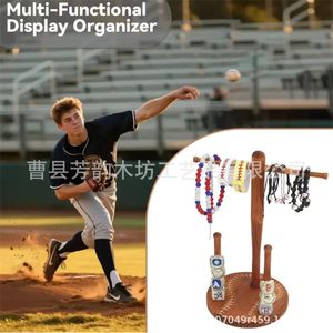 Solid Wood Champion <b>Ring</b> Display Stand Desktop <b>Necklace</b> Storage Rack Baseball Theme Jewelry Organizer - Product Image 3