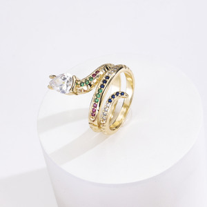 Trendy Colorful CZ Snake Wrap <b>Ring</b> Gold Plated Brass Serpent Adjustable <b>Ring</b> Teardrop Zircon Animal <b>Statement</b> <b>Rings</b> Wholesale - Product Image 6