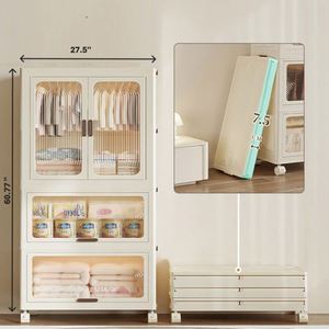 Foldable Plastic Food Container Multifunction Classic Design for Living Room Storage Portable Cupboard with <b>Double</b> Cabinet - Product Image 5