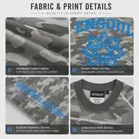 T-shirts pour hommes de mode streetwear, coupe et couture personnalisées, gris camouflage, manches raglan, grammage lourd, coupe oversize, impression sérigraphique