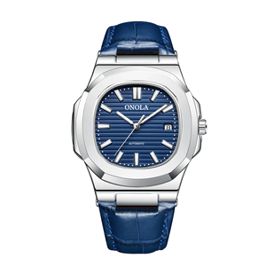 ONOLA 3852 Montre mécanique de luxe décontractée pour homme en acier inoxydable avec cadran en verre, bracelet en cuir, logo personnalisé et boucle - Product Image 1