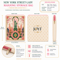 Juego de Mahjong Americano de Diseño con Motivos de Lugares Emblemáticos de Nueva York, Fichas de Color Marfil Cálido con Reverso Rosa Brillante, 160 Fichas de Lujo Grabadas
