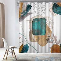Ensemble de rideaux de douche 3D LIVING Boho Modern Mid Century Botanical Flower en tissu gaufré semi-transparent imperméable avec 12 crochets métalliques