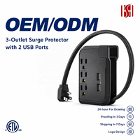 Seyahat Dostu Duvar Prizli Güç Şeridi, Dahili Gösterge Işığı, 3 Priz, 2 USB Girişi, İç Mekan Kullanımı İçin ETL Onaylı, Toplu Sipariş