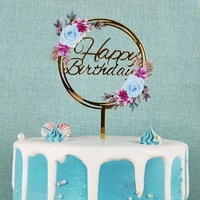 Set Hiasan Kue Akrilik Grosir Happy Birthday Motif Bunga Emas untuk Hari Valentine, Hari Ayah, Thanksgiving, Natal & Tahun Baru
