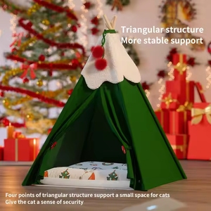 Großhandel neues Design Weihnachten Katze Hund Schlaf nest Faltbares Haustier zelt Nettes Katzen höhlen zelt Halb geschlossene Matte Zwinger Haustier betten - Product Image 4