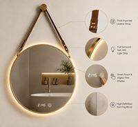 Miroir de salle de bain LED intelligent rond avec cadre doré, miroir mural pour vanité avec commande tactile et éclairage frontal à intensité réglable