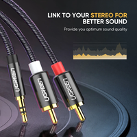 Câble UGREEN 3,5 mm vers RCA 6,6 pieds, adaptateur audio RCA mâle vers Aux, adaptateur jack casque HiFi, coque métallique, répartiteur RCA en Y