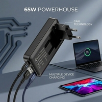 Chargeur portable ultra-fin personnalisé à vente rapide, 2 ports C1A, 65W GaN PD QC3.0 pour téléphone portable et ordinateur portable