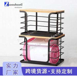 Bathroom <b>Storage</b> <b>Basket</b> With Wooden Top 2 Tier Metal Rack Multi Functional Towel Organizer For Kitchen And Bathroom - Product Image 4