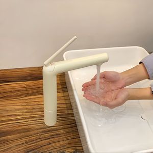 Robinet de lavabo haut de gamme en laiton blanc crème, mélangeur chaud et froid anti-éclaboussures avec poignée créative pour hôtels et appartements - Product Image 3