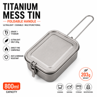 Marmite en titane 800 ml avec poignée pliable, pot de cuisson léger pour le camping, la randonnée et le bushcraft, boîte à lunch