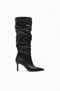 <span class=keywords><strong>Botas</strong></span> largas para <span class=keywords><strong>mujer</strong></span>, zapatos plisados a la moda, <span class=keywords><strong>botas</strong></span> hasta la rodilla de tacón alto para fiesta de cuero de microfibra con punta cuadrada para Otoño e Invierno - Product Image 4