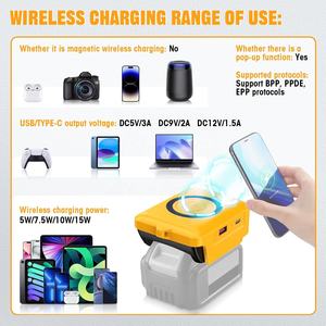 Chargeur de téléphone <span class=keywords><strong>sans</strong></span> <span class=keywords><strong>fil</strong></span> pour batterie Dewalt 20V, adaptateur 4 en 1 avec sortie USB et type-C pour le camping, les voyages, le travail en extérieur - Product Image 3