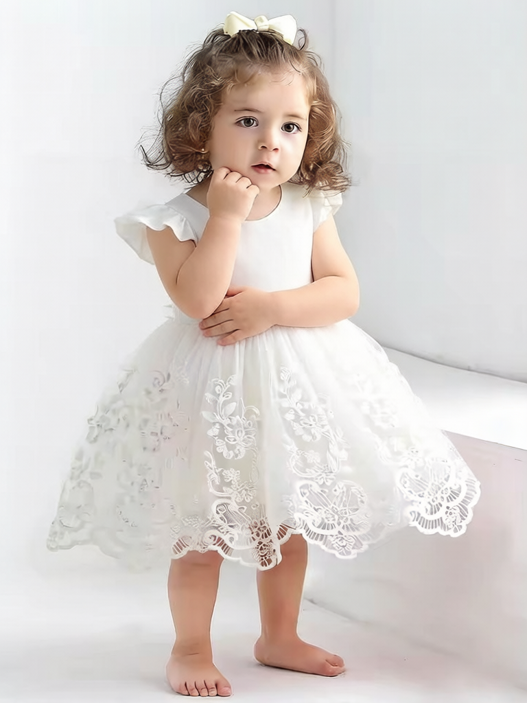 knee length dresses for ladies Girl Mini Quince Dress - Off Shoulder Lace Overlay with Mesh Skirt by Tiptop Kids