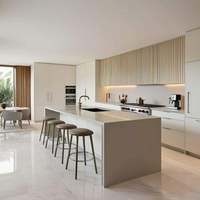 Meuble de cuisine moderne sur mesure en MDF laqué, design plat, avec porte vitrée, charnière et robinet pour villa