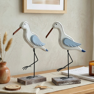 Figura de pájaro de patas largas de madera, decoración del hogar de estilo mediterráneo, adorno de escritorio para sala de estar, diseño simple, forma irregular - Product Image 3