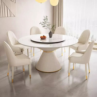Luxuriöses Modernes Esszimmer-Set mit Rundem Tisch und Stühlen mit Drehteller Cremefarbener Esstisch