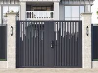 Portail latéral battant moderne en acier inoxydable et aluminium, grand treillis perforé, design perforé, pour entrée piétonne, idéal pour villa et jardin