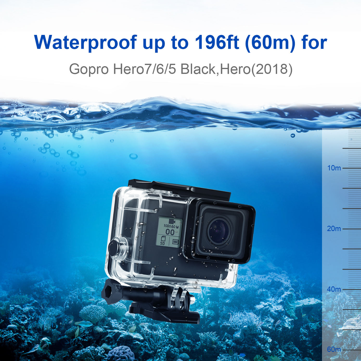 Waterproof Housing Accessories Kit for GoPro Hero 5 6 7 Black Action Camera Protective Case with Lens Filter + 12 Pcs Anit-fog