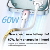 Cable USB-C Trenzado de 60W PD con Carga Rápida, Cable de Transferencia de Datos de Doble Propósito con Carga Rápida de 3A, Conductor de Cobre Puro, 1m de Longitud