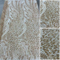 Tissu en dentelle de tulle de luxe orné de perles, de cristaux et de strass, accessoire vestimentaire pour robe de bal ou de mariée