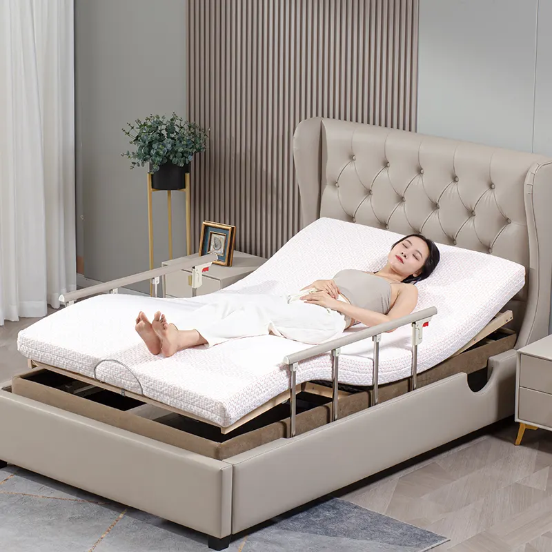 Slat Wooden Electric Adjustable Bed with Frame