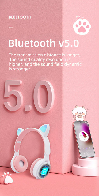 Bluetooth v5.0ワイヤレスヘッドセット,折りたたみ式マカロン