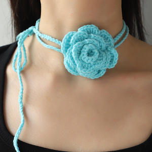 Gargantilla de flores de ganchillo hecha a mano, collar largo ajustable de gamuza con flor de algodón, fiesta de graduación, fecha diaria, <span class=keywords><strong>AECO</strong></span> - Product Image 1
