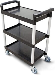 Carrinho de serviço de comida 3 tier, carrinho de utilidade em plástico com 3 camadas para restaurante, carrinho de travamento