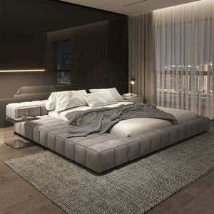 Nordic Style Modern Cream Metal Eco-Friendly Genuine Leather Upholstery Luxury Minimalist Floor-Standing Full XL <b>Double</b> Wedding - Product Image 3