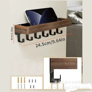 Wooden Wall Storage Rack With <b>Hooks</b> Entryway Organizer Solid Wood <b>Shelf</b> For Keys Mail And Clothes Brown Rectangle Wall Mounted - Product Image 5