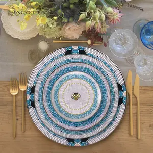 Wholesale Ceramic Wedding Plates Tableware Modern Restaurant Catering Cheap Round Dinner Blue Dishes Sets