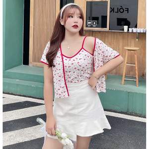 ชุดเสื้อกล้ามลายดอกไม้ฤดูร้อนสำหรับผู้หญิงไซส์ใหญ่ N8089 สีแดงและสีน้ำเงิน ผลิตจากผ้าโพลีเอสเตอร์ถัก สำหรับผู้ใหญ่ - Product Image 2