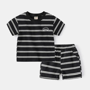 Ensemble de vêtements pour enfants d'été 2022, t-shirt et short 2 pièces, ensemble décontracté rayé pour garçon - Product Image 4
