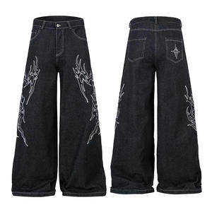 Jeans personnalisés ODM Streetwear Vintage High Street en denim brut, taille mi-haute, poids moyen, coupe droite, 100% coton, délavage moyen, pour homme, noir - Product Image 1