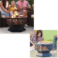 Foyer portatif pour jardin, grande terrasse, avec Grille de Poker et Grille de protection, panier de feu avec couvercle de protection étanche, gaz d'extérieur