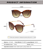 Lunettes de soleil œil de chat personnalisées avec logo, protection UV400, monture PC+métal, verres TAC dégradés, effet écaille de tortue, couleur personnalisée, OEM