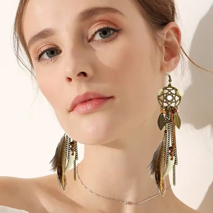 Boucles d'oreilles pendantes en plumes de paon bohèmes, boucles d'oreilles pendantes en acrylique Dream <span class=keywords><strong>Chater</strong></span> pour femmes - Product Image 1
